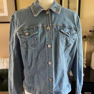 Nancy Bolen City Girl Vintage Custom Pearl & Silver Bead Denim Jean Jacket XL